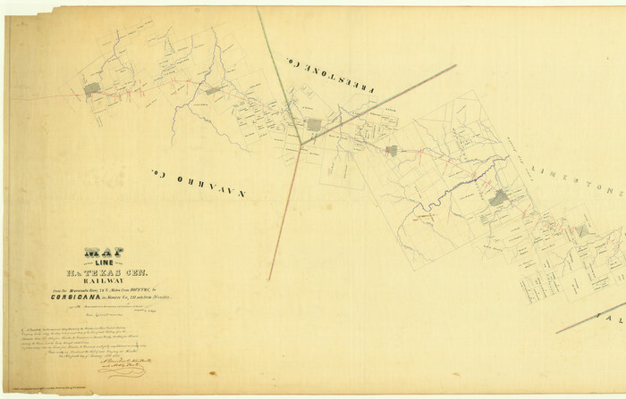 64086, Map of the Line of the H. & Texas Cen. Railway from the Navasota River, 72 1/2 Miles from Houston, to Corsicana in Navarro Co., 211 mls from Houston, General Map Collection