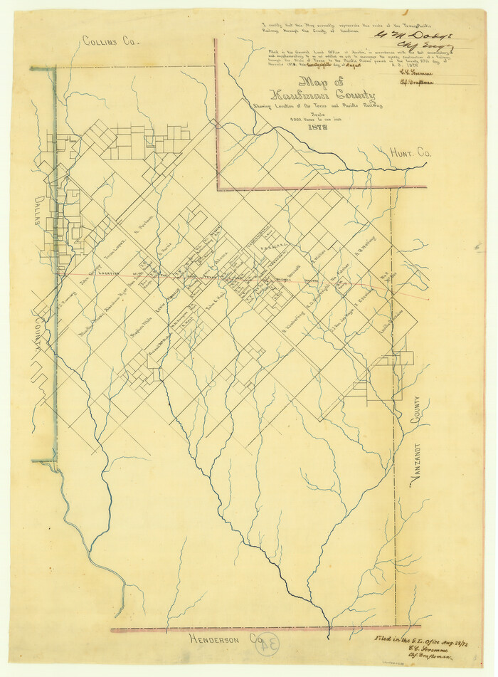 64138, Map of Kaufman County showing location of the Texas and Pacific Railway, General Map Collection