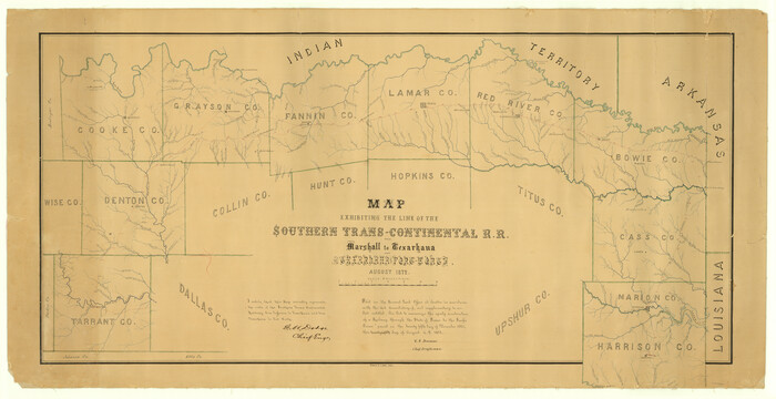 64241, Map Exhibiting the line of the Southern Trans-Continental R.R. from Marshall to Texarkana from Texarkana to Forth Worth, General Map Collection