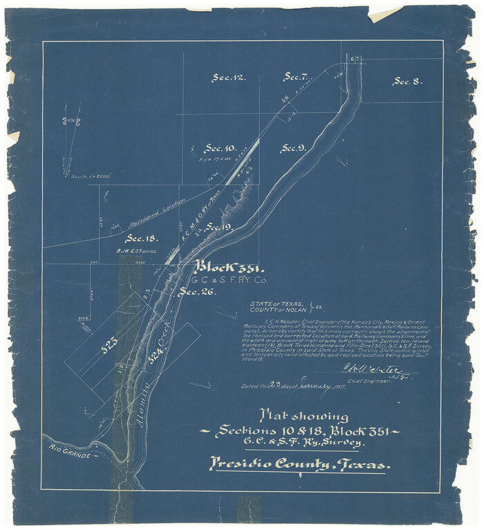 64270, [Kansas City, Mexico & Orient] Plat Showing Sections 10 & 17, Block 351, GC & SF Ry. Survey, Presidio County, Texas, General Map Collection
