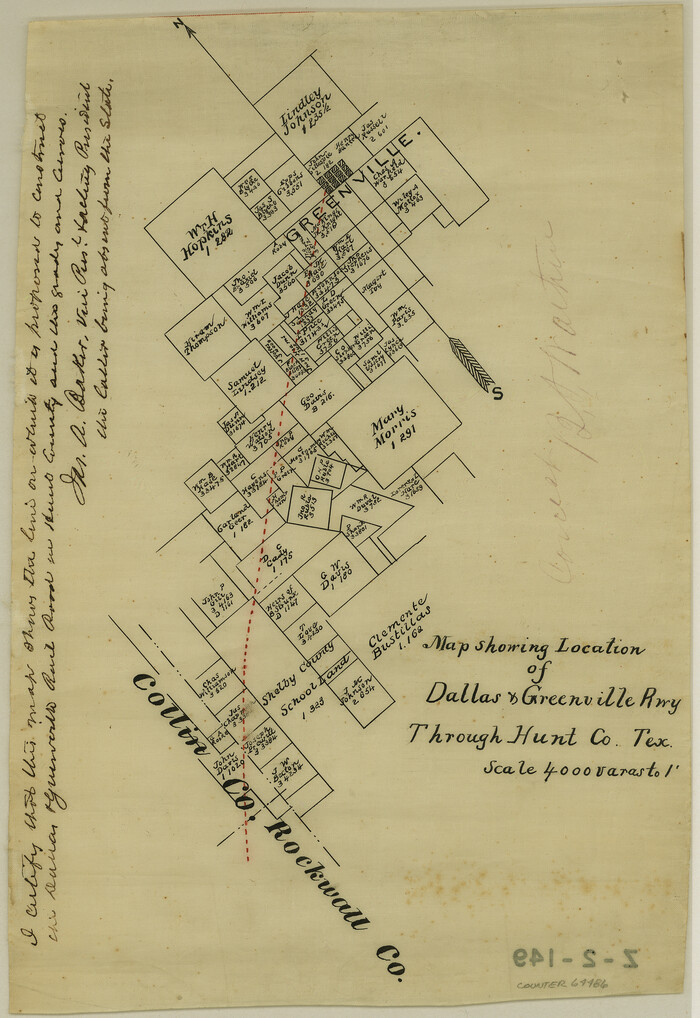 64486, Map Showing Location of Dallas & Greenville Railway through Hunt County, Texas, General Map Collection