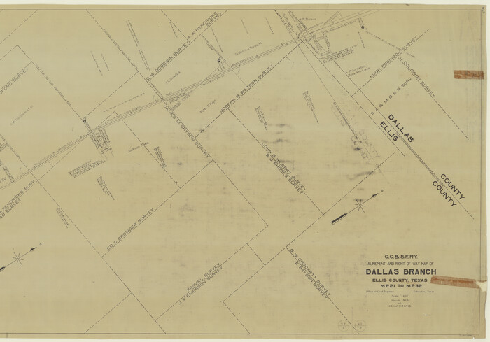 64548, G.C. & S.F. Ry. Alinement and Right of Way map of Dallas Branch, Ellis County, Texas, General Map Collection