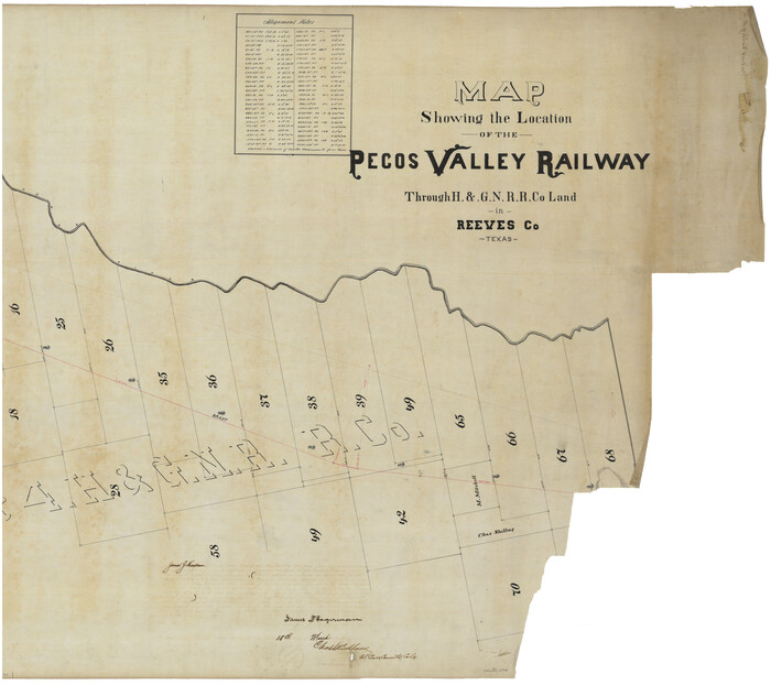 64708, Map showing the location of the Pecos Valley Railway through H. &. G. N. R.R. Co. Land in Reeves Co., Texas, General Map Collection
