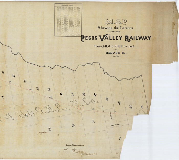 64708, Map showing the location of the Pecos Valley Railway through H. &. G. N. R.R. Co. Land in Reeves Co., Texas, General Map Collection