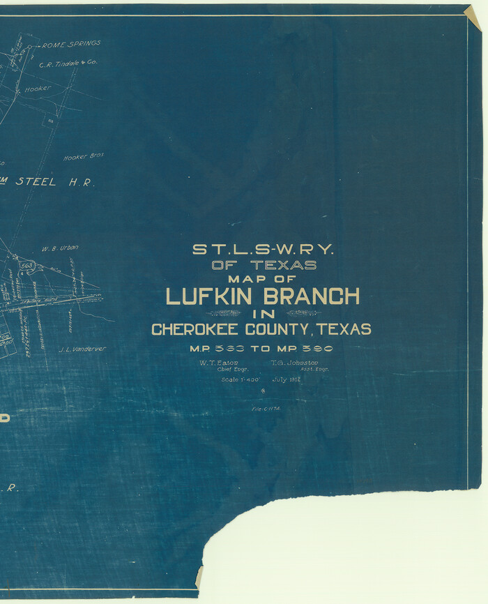 64790, St. L. S-W. Ry. of Texas Map of Lufkin Branch in Cherokee County Texas, General Map Collection