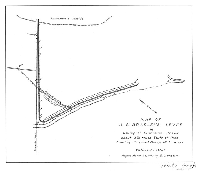 65246, Trinity River, Map of J. B. Bradley's Levee in Valley of Cummins Creek about 2 1/2 Miles South of Rice Showing Proposed Change of Location, General Map Collection