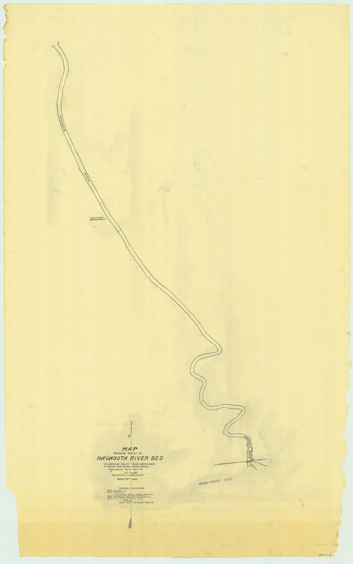 65347, Map Showing Survey of Navasota River Bed in Limestone County Texas Located North of Houston and Texas Central Railroad Bridge, General Map Collection
