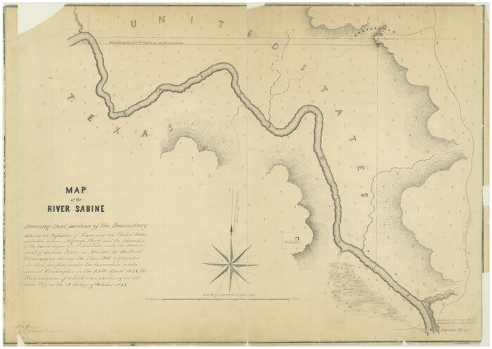 65410, Map of the River Sabine shewing that portion of the Boundary between the Republic of Texas and the United States included between Logan's Ferry and the Intersection of the 32nd degree of N. Latitude with the Western bank of Sabine River, General Map Collection