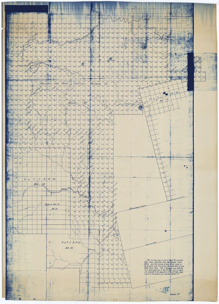 65690, [Map of Block 97, Borden and Scurry Co (Exhibit A); Map of Southeastern part of Young Territory; Map of part of of Borden, Fisher, Kent, Mitchell, Scurry and Garza Cos. Showing the north boundary line of the T&P 80 mile reservation], General Map Collection