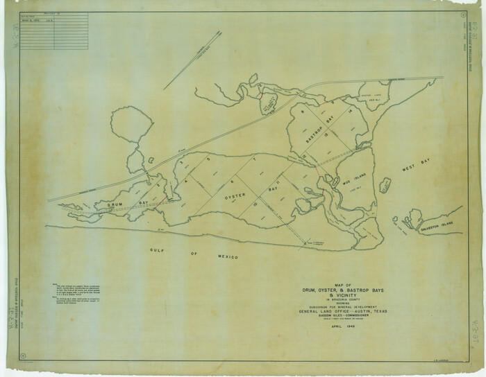65808, Map of Drum, Oyster & Bastrop Bays & vicinity in Brazoria County showing subdivision for mineral development, General Map Collection