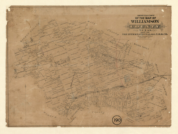 672, Official Copy of the Map of Williamson County made for the International and G. N. R. R. Co., Maddox Collection
