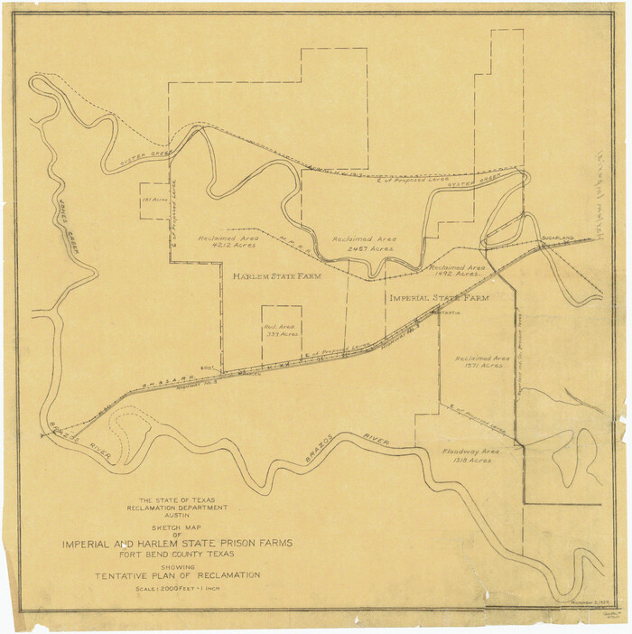 69681, Brazos River, Sketch Map of Imperial and Harlem State Prison Farms, Fort Bend County Texas Showing Tentative Plan of Reclamation, General Map Collection