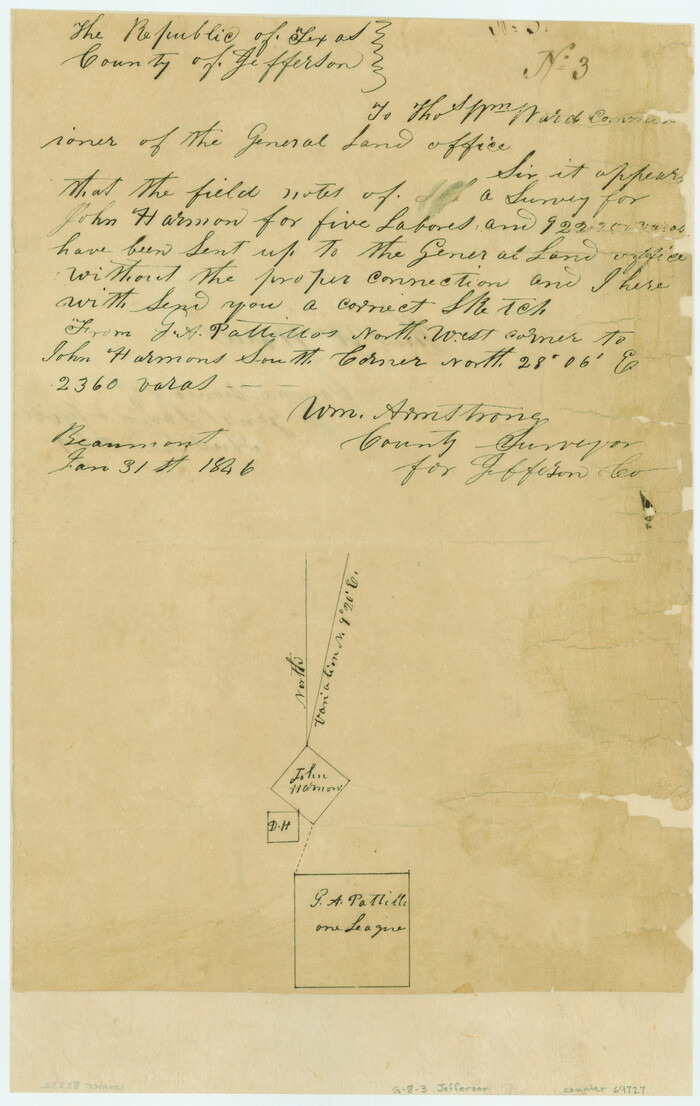 69727, [Surveys in the Jefferson District: G. A. Patillo's league, Big Sandy, Sabine Bay], General Map Collection