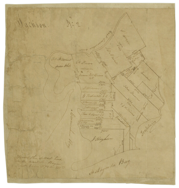 69743, Sketch of Surveys on Caranchua and Tres Palacious Bayous, Jackson Co., General Map Collection
