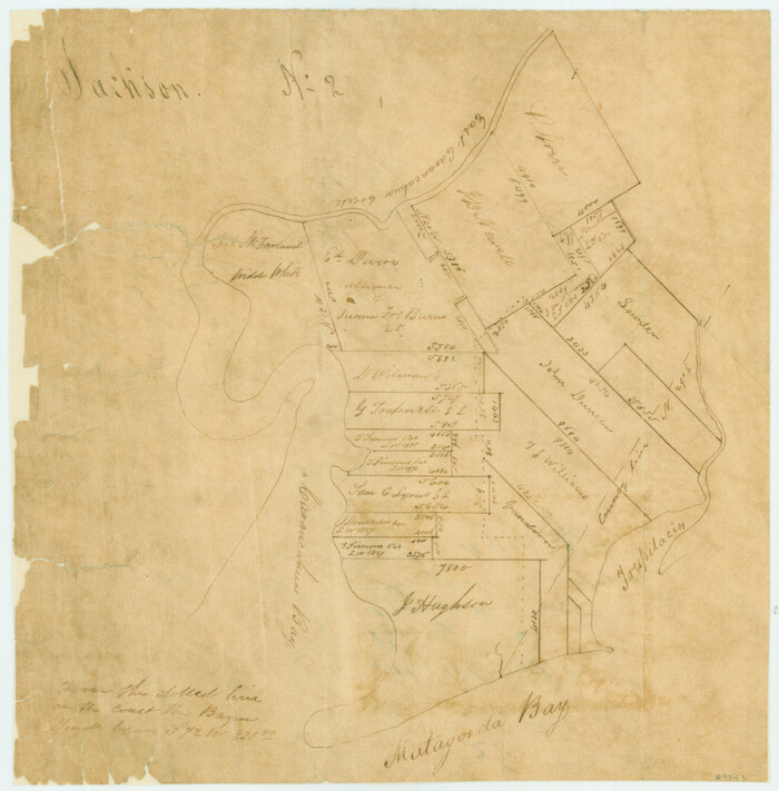 69743, Sketch of Surveys on Caranchua and Tres Palacious Bayous, Jackson Co., General Map Collection