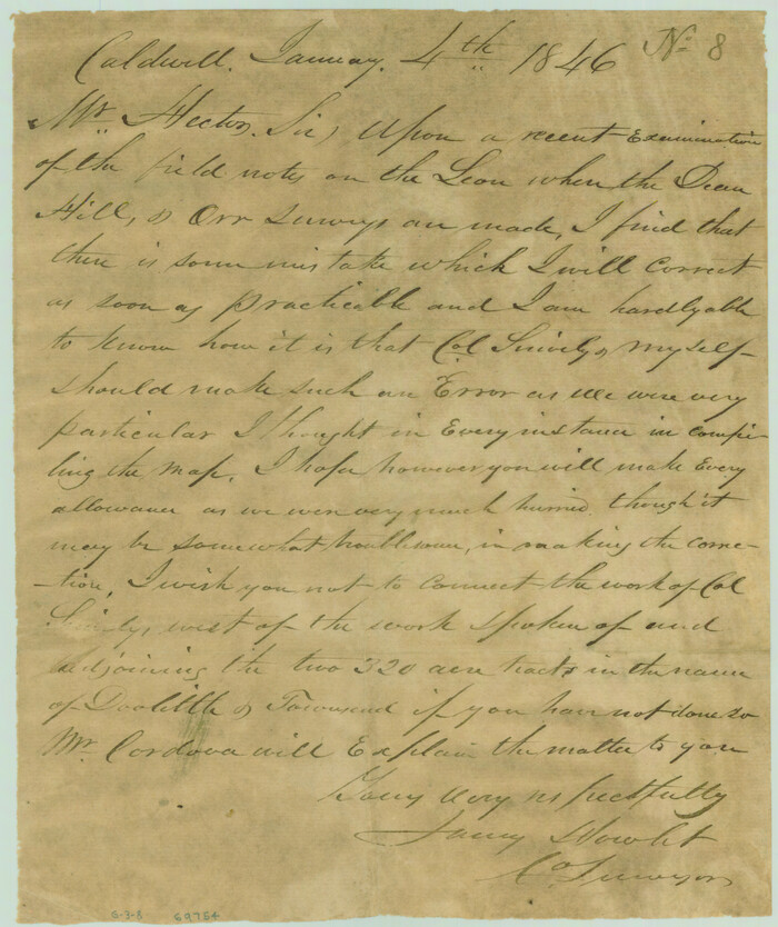 69754, [Letter regarding surveys in Coryell County], General Map Collection