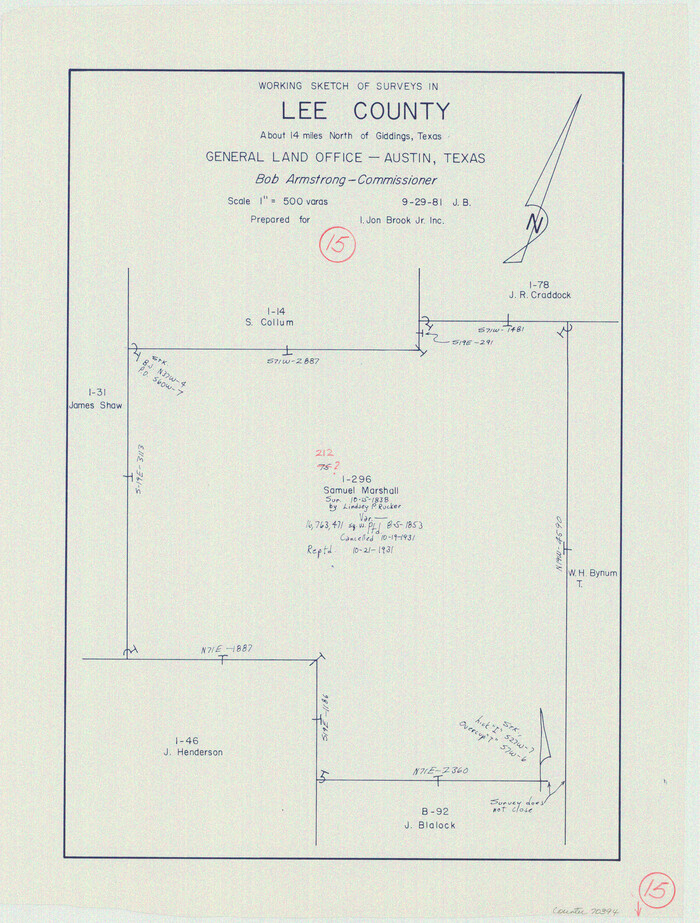 70394, Lee County Working Sketch 15, General Map Collection