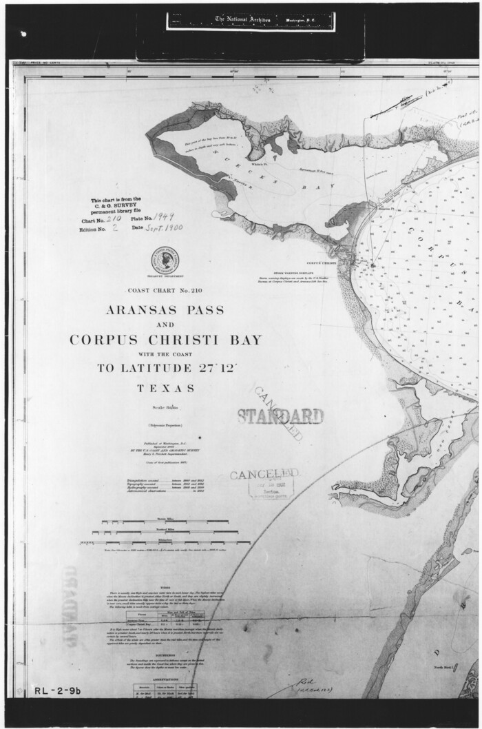 72789, Coast Chart No. 210 Aransas Pass and Corpus Christi Bay with the coast to latitude 27° 12' Texas, General Map Collection