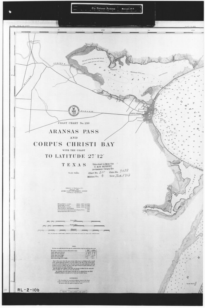 72797, Coast Chart No. 210 Aransas Pass and Corpus Christi Bay with the coast to latitude 27° 12' Texas, General Map Collection