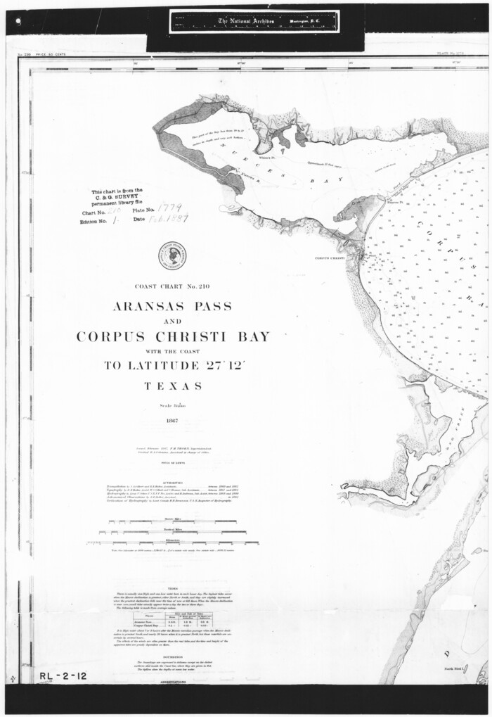 72809, Coast Chart No. 210 Aransas Pass and Corpus Christi Bay with the coast to latitude 27° 12' Texas, General Map Collection