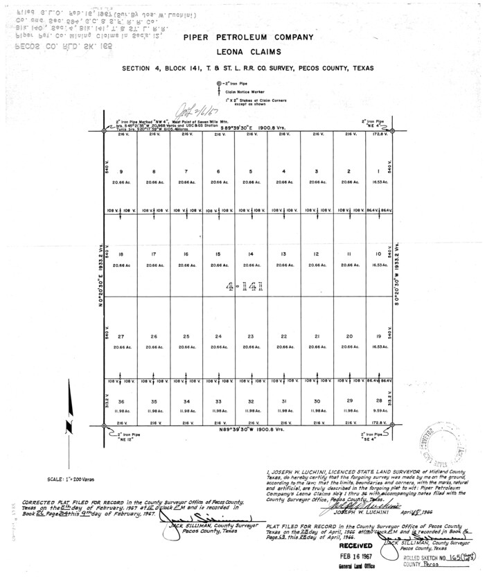 7288, Pecos County Rolled Sketch 165, General Map Collection