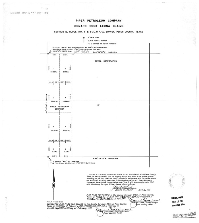 7289, Pecos County Rolled Sketch 165, General Map Collection