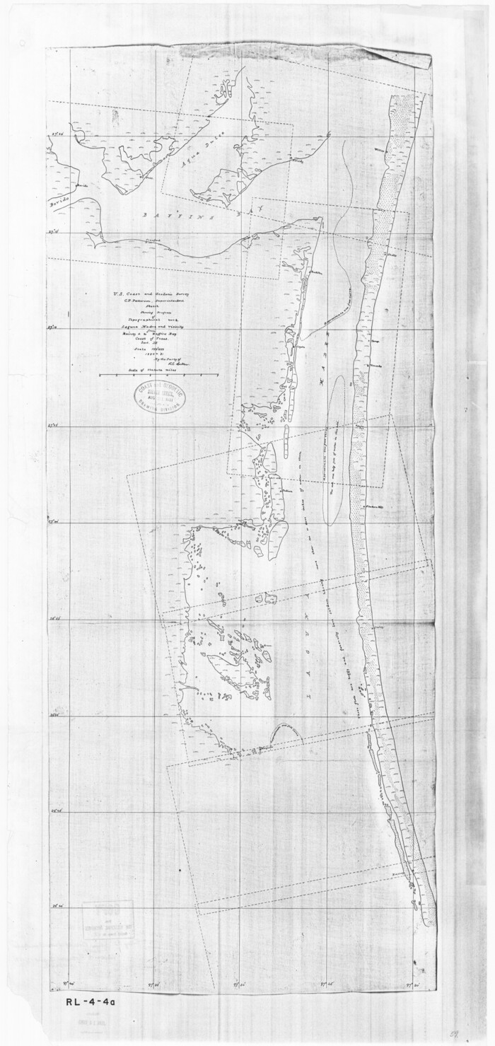 72957, Sketch showing progress of topographical work Laguna Madre and vicinity from Rainey Is. to Baffins Bay, Coast of Texas Sect. IX [and accompanying letter], General Map Collection