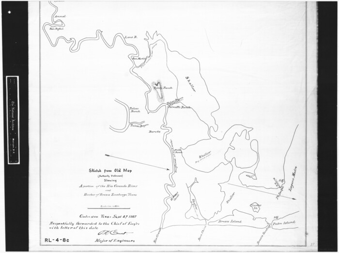 73003, Sketch from old map (authority unknown) showing a portion of the Rio Grande River and harbor of Brazos Santiago, Texas, General Map Collection