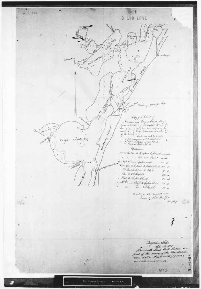 73013, Copy of a chart of Aransas and Corpus Christi Bays by an inhabitant of St. Joseph's Island, the main features of which have been verified by the examinations of Capt. Crosman and other officers of the army, General Map Collection