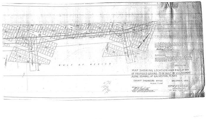 73622, Map Showing Location and Right of Way of Proposed Groins - to be built by U.S. Government Along Seawall at Galveston, Texas, General Map Collection