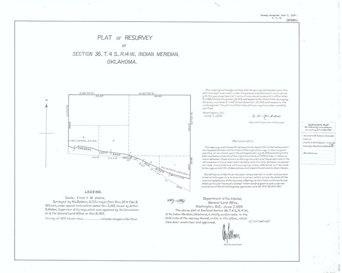 75152, Plat of Resurvey of Section 36, T. 4S., R. 14W., Indian Meridian, Oklahoma, General Map Collection