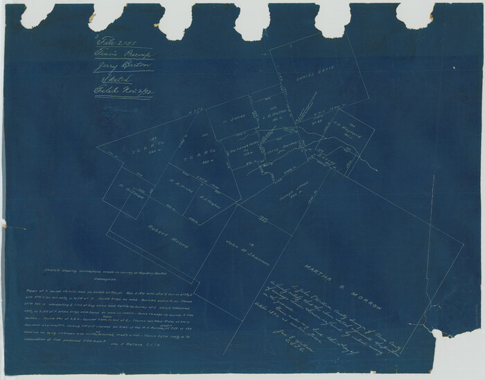 75558, Sketch showing connections made in survey of the Jerry Barton preemption, Maddox Collection