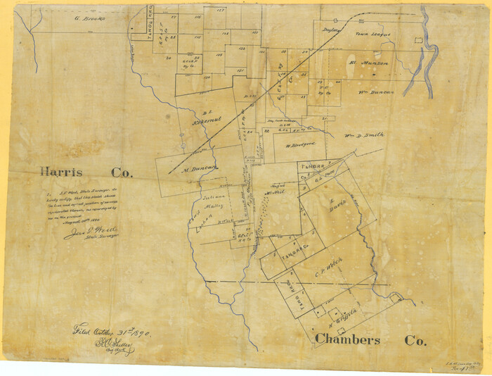 75768, [Map Showing Surveys in Liberty, Chambers and Harris Counties, Texas], Maddox Collection
