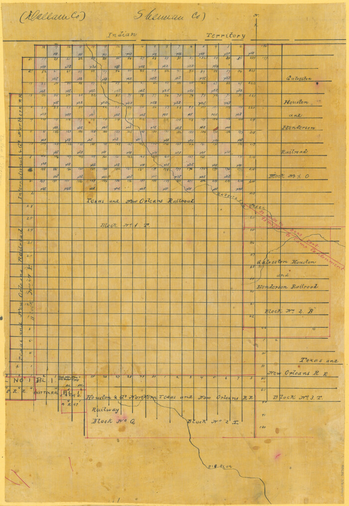 75786, [Sketch Showing Railroad land surveys in Dallam & Sherman Counties, Texas], Maddox Collection