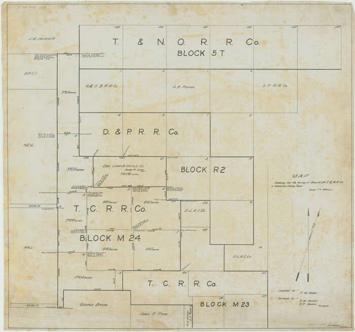 76178, Map showing the resurvey of Block M24 T. C. R.R. Co. in Hutchinson County, Texas, Maddox Collection