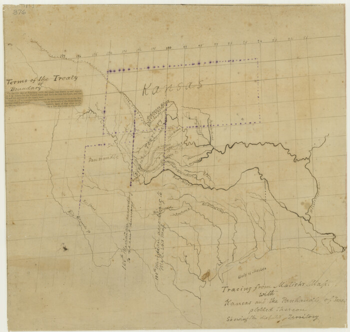 76190, Tracing From [Melish's] Map with Kansas and the Panhandle of Texas plotted thereon Showing the disputed Territory, Texas State Library and Archives