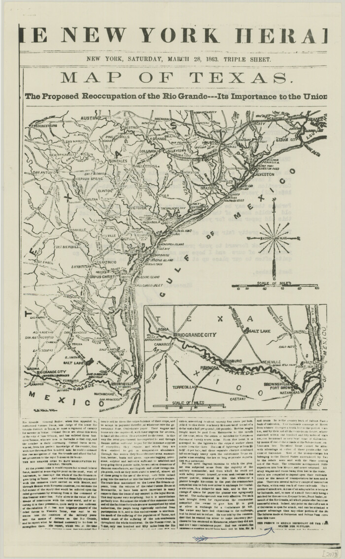 76263, Map of Texas.  The Proposed Reoccupation of the Rio Grande -- Its Importance to the Union, Texas State Library and Archives