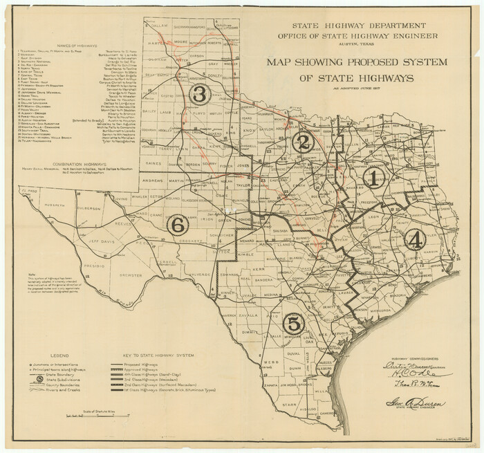 76294, Map Showing Proposed System of State Highways as Adopted June 1917, Texas State Library and Archives