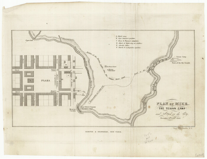 76305, Plan of Mier.  The Texian Camp and Attack on the City, Texas State Library and Archives