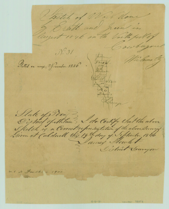 78373, Sketch of work done by Erath and Green in August 1846 on the north fork of Cow Bayou, General Map Collection