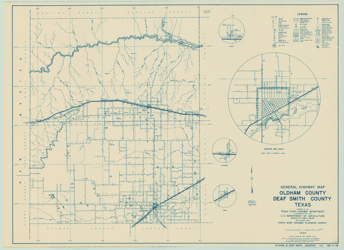 79072, General Highway Map, Oldham County, Deaf Smith County, Texas, Texas State Library and Archives