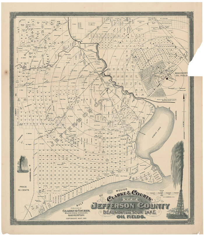 79289, Clarke and Courts' Map of Jefferson County and Beaumont and Sour Lake Oil Fields, Texas State Library and Archives
