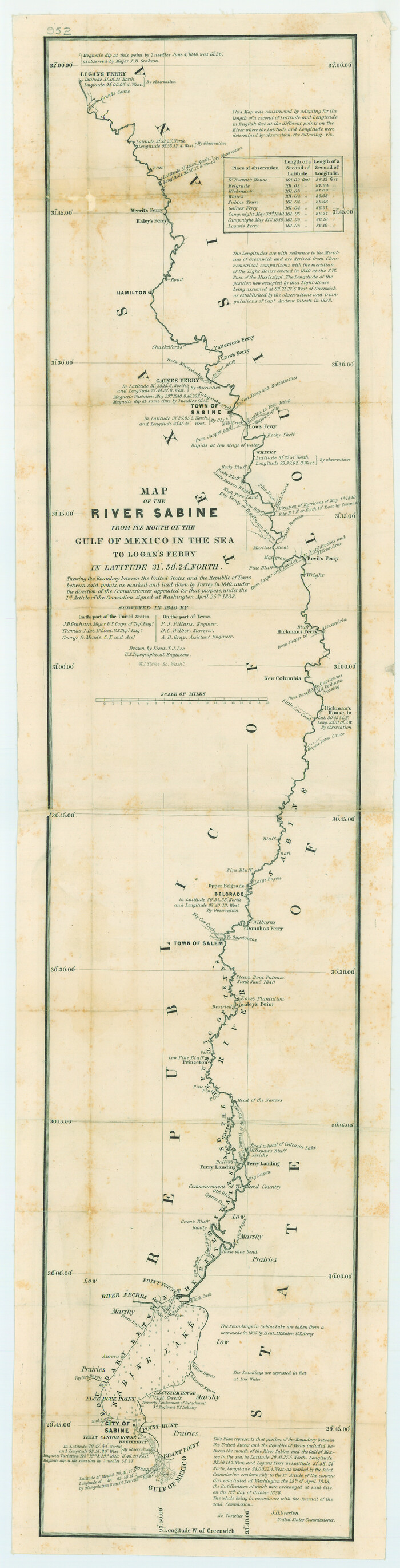 79294, Map of the River Sabine from its Mouth on the Gulf of Mexico in the Sea to Logan's Ferry in Latitude 31° 58' 25" North, Texas State Library and Archives