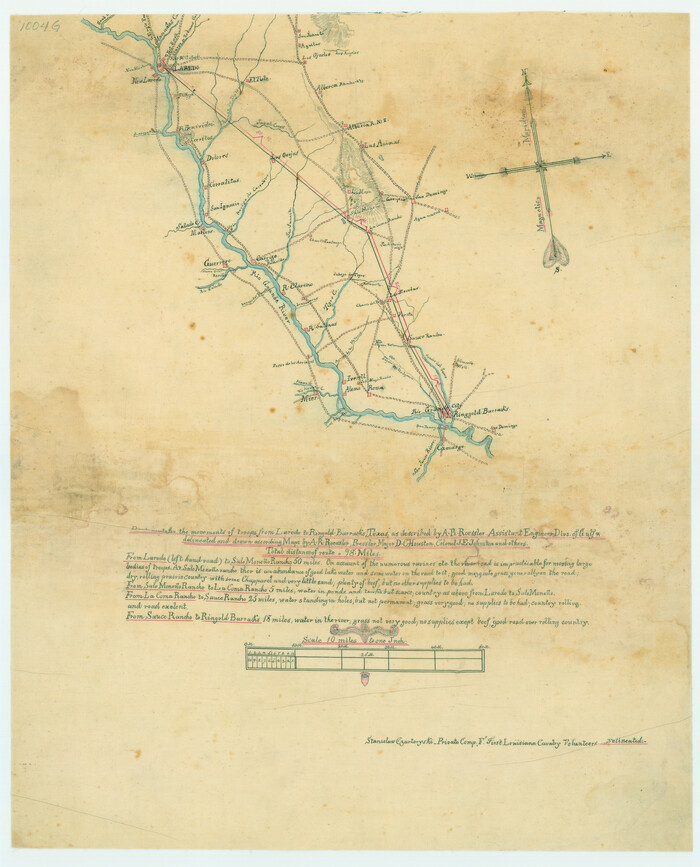 79299, Best Route for Movements of Troops from Laredo to Ringold [sic] Barracks, Texas, Texas State Library and Archives