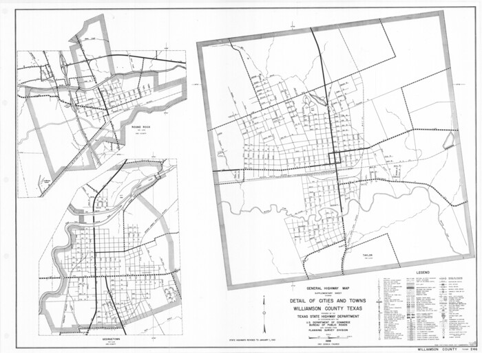 79714, General Highway Map.  Detail of Cities and Towns in Williamson County, Texas  [Round Rock, Taylor, Georgetown], Texas State Library and Archives