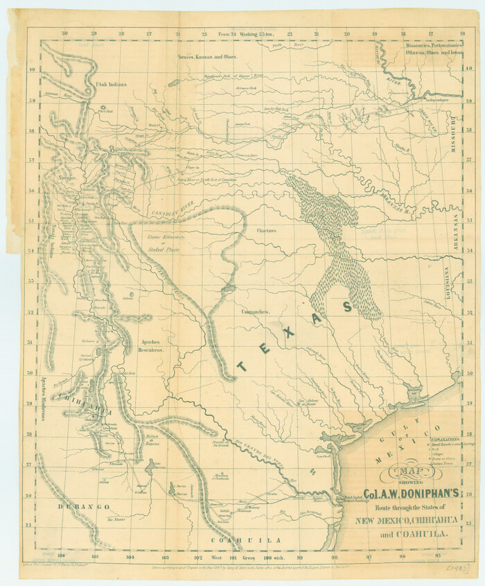 79729, Map Showing Colonel A.W. Doniphan's Route through the States of New Mexico, Chihuahua and Coahuila, Texas State Library and Archives