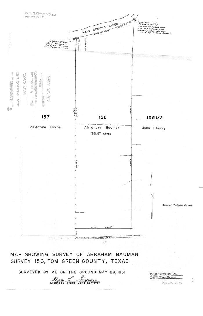 8003, Tom Green County Rolled Sketch 20, General Map Collection