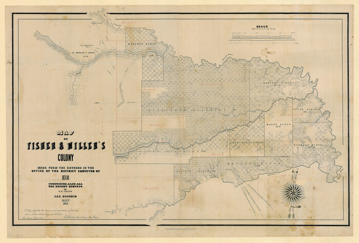 82026, Map of Fisher and Miller's Colony made from the records in the Office of the District Surveyor of Bexar comprising also all the recent surveys, General Map Collection
