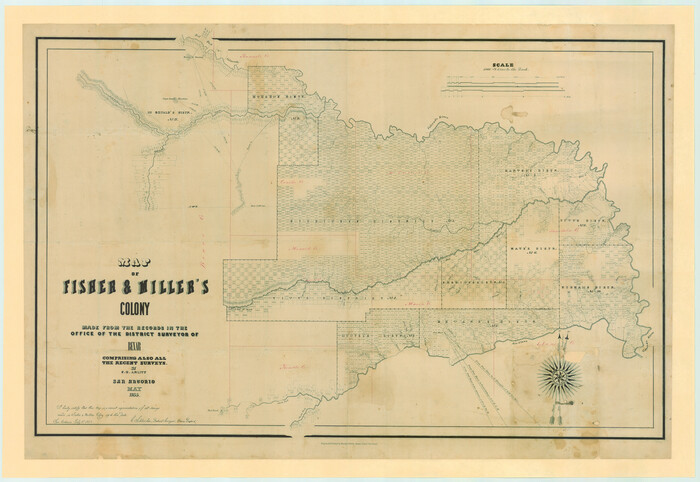 82026, Map of Fisher and Miller's Colony made from the records in the Office of the District Surveyor of Bexar comprising also all the recent surveys, General Map Collection