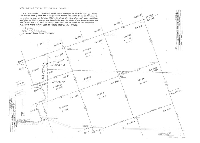 8334, Zavala County Rolled Sketch 33, General Map Collection